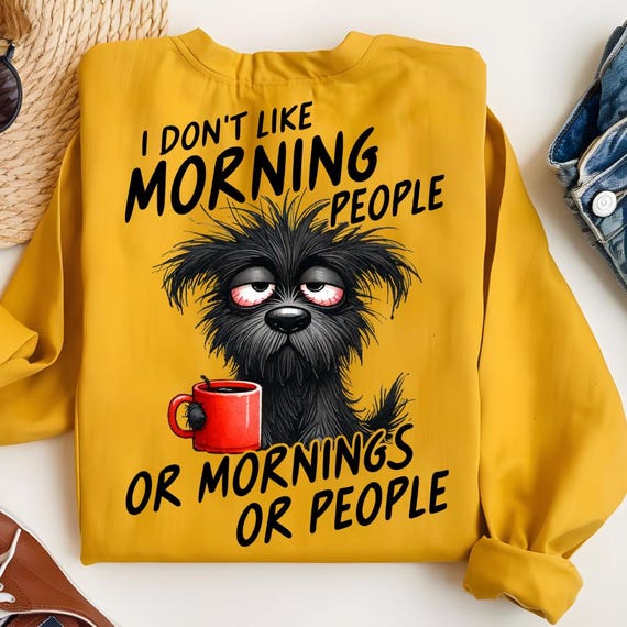 Funny Sleepy Dog Coffee PNG – Tired Dog With Mug Sublimation Design For Mornings
