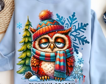 Funny Winter Owl PNG: Cozy Christmas Sublimation Design (Digital Download)