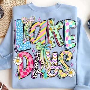 Lake Days PNG, Coquette Summer Sublimation Design, Girly Retro Lake Shirt PNG, Cute Bow Lake Life Clipart, Pastel Pattern Digital Download