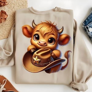 Cute Cowboy Cow PNG – Western Baby Calf Digital Sublimation Design