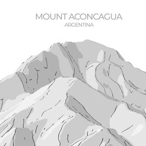 Aconcagua Panoramic Sketch Map | Mountain Topographic Wall Art | Digital Download 60x20 inch