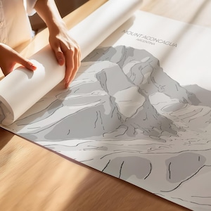 Aconcagua Panorama-Landkarte | Berg Topographische Wandkunst | Digitaler Download 60 x 20 Zoll