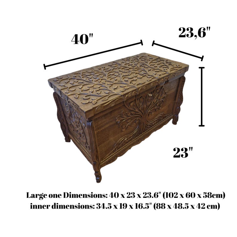 Hand-carved Walnut Tree of Life Chest – Coffee Table & Storage Trunk ...
