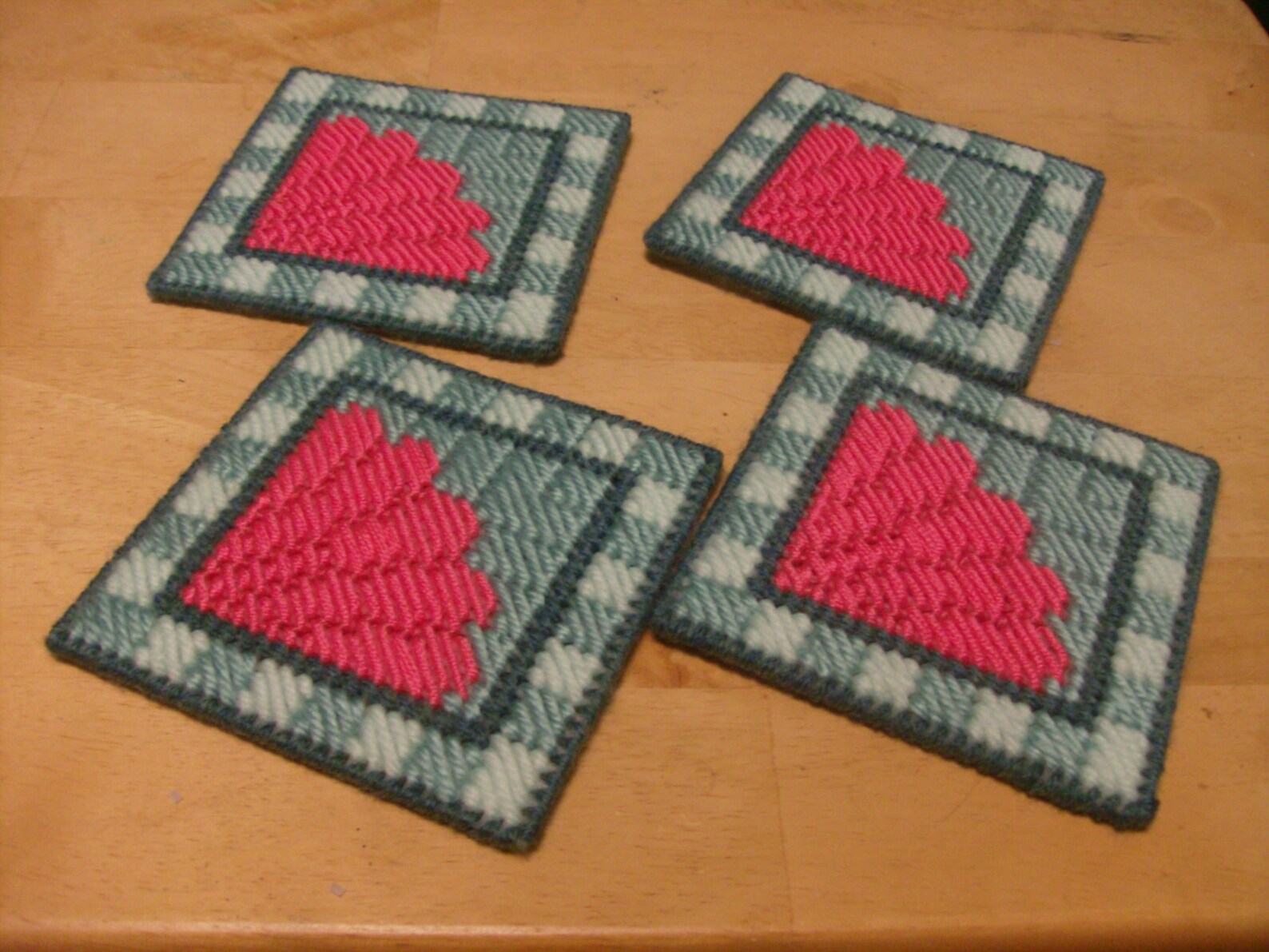 Clam Shell and Quilt Block Coasters. Needlepoint Clam Shell Etsy