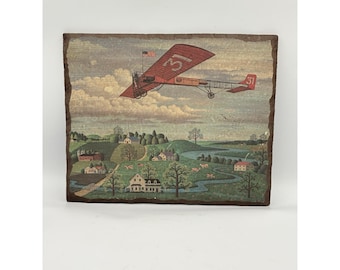 VTG Airplane Wall Art Charles Wysocki "Windblossom"  Wood Plaque 1975 11x13