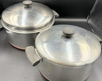 Revere Ware Pre-68 5 Qt &4qt Stock Pot Set 2 W/Lids Copper Bottom Domed Lid