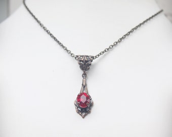 Siam Red Edwardian Crystal Pendant Necklace