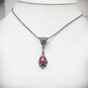Siam Red Edwardian Crystal Pendant Necklace
