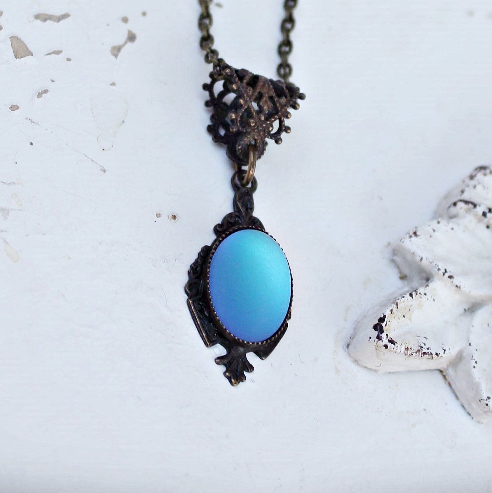 Blue Luminous Frosted Glass Pendant Necklace LUMINA - Etsy