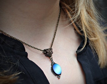 Blue Luminous Frosted Glass Pendant Necklace - LUMINA