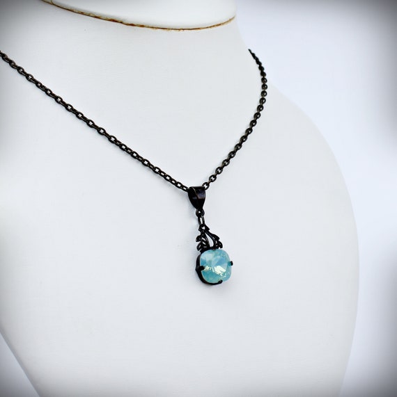 Silver Pacific Opal Cushion Cut Crystal w/Frame Necklace Silver Pacific Opal Cushion Cut Crystal w/Frame Necklace