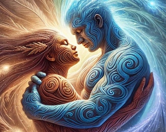 Ranginui and Papatūānuku Digital Download | 8x10 Maori Mythology Art Print | Sky Father & Earth Mother Illustration