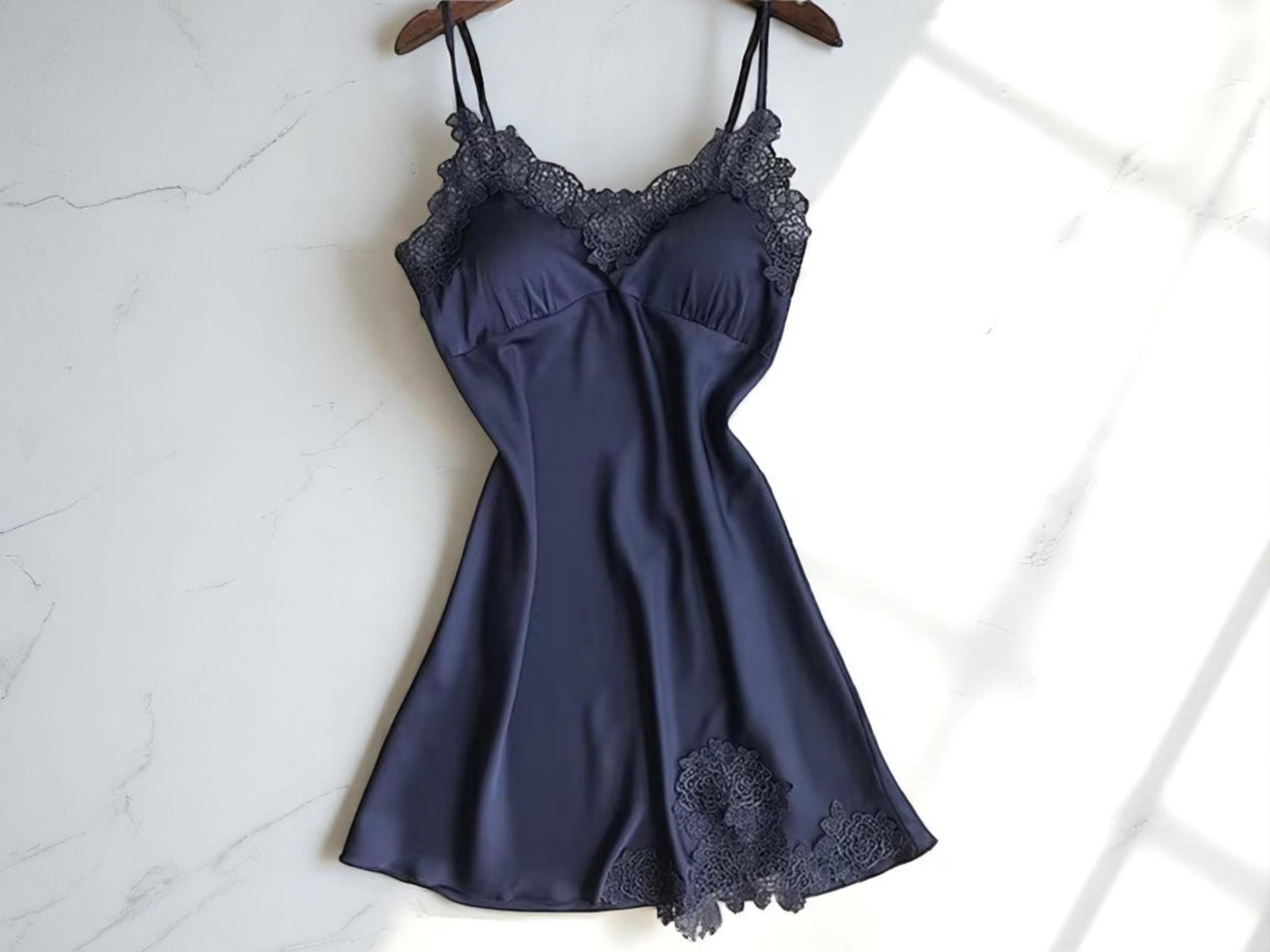 lace trim sleep dress Victorian Cotton Nightgown sheer robe layers Silk Lace Trim Split Nightgown