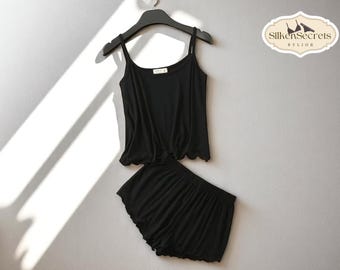 Conjunto de pijama camisola confortável | Roupa de dormir leve para mulheres | Roupa de dormir macia e lisa para o verão | Shorts e blusa de caimento solto | Presente para ela