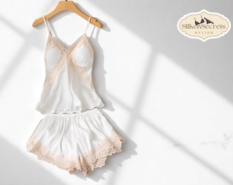 Women's Lace Sleep Set | Cami Top and Shorts | Cozy Soft Nightwear | Comfortable Romantic Pajamas | Lounge Pair for Bedroom