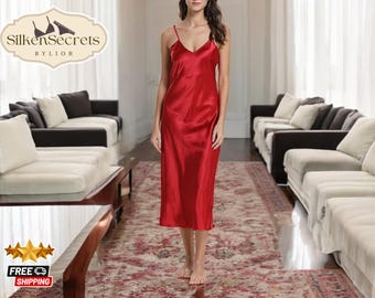 Elegante satijnen slaapjurk | Nachtjapon van rayon | Zachte lingerie-nachtkleding | Badjas dames | Comfortabele nachtkleding | Luxe loungekleding