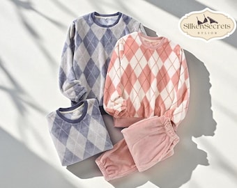 Mysigt flanellpyjamasset | Långärmade sovkläder | Hemkläder för par | Tjocka varma loungekläder | Bekväma kläder för män och kvinnor