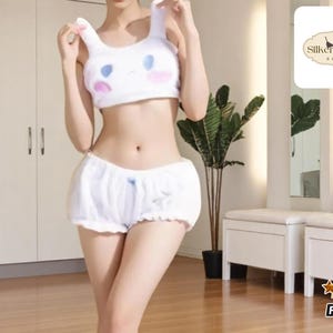 Pijama de anime de dibujos animados / Ropa de casa kawaii para mujer / Tops y pantalones cortos de felpa adorables / Ropa de estar cómoda y acogedora