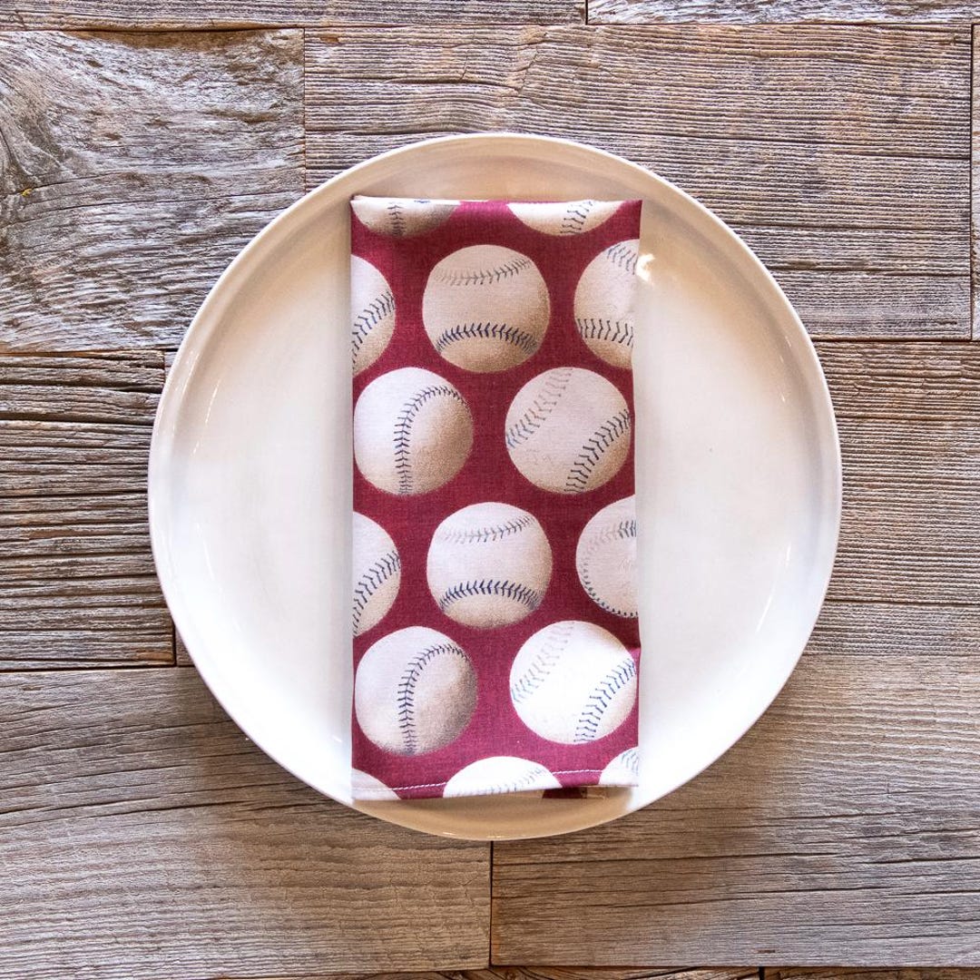 Baseball Print Cloth Dinner Napkin, 100% Cotton, Handmade (18x18 Inch ...