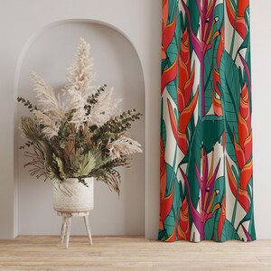 Vibrant Tropical Flower Curtains, Tropical Floral Pattern Curtains, Boho Chic Floral Curtains, Modern Tropical Plant Curtains