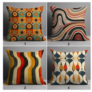 Mid-Century Modern Kissenbezüge, Geometrische Retro Kissenbezüge, 70er Jahre inspirierte Dekokissen, Kissenbezüge mit Vintage Muster