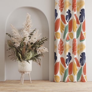 Tropical Leaf Curtain Panels, Colorful Plant Window Curtains, Summer Vibes Window Drapes, Boho Chic Curtains, Tropical Curtains