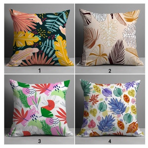 Tropical Leaf Pillow Covers , Vibrant Tropical Floral Pillow Case, Exotic Botanical Cushion Covers, Jungle Leaf Pattern Throw Pillow Covers