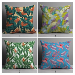 Tropical Pillow Covers, Palm Leaf Cushion Covers, Jungle Throw Pillow Covers, Colorful Botanical Pillow Cases, Tropical Leaf Pillow Shams