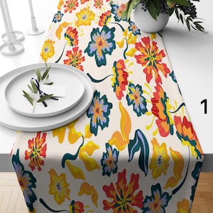 Colorful Floral Table Runner, Vibrant Floral Table Runner, Modern Floral Table Runner, Boho Floral Table Runner