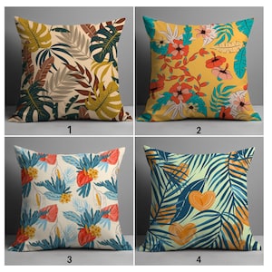 Tropical Leaf Pillow Covers, Vibrant Tropical Plant Pillowcases, Exotic Leaf Pattern Pillows, Jungle Leaf Pillow Covers, Farmhouse Decor