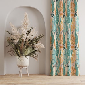 Dreamy Leaf Print Curtains, Tropical Floral Pattern Curtains, Boho Chic Floral Curtains, Modern Tropical Plant Curtains