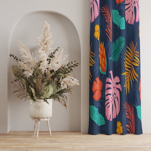Tropical Flower Curtains, Colorful Tropical Plant Curtain, Vibrant Tropical Leaf Curtains, Bold Botanical Drapes