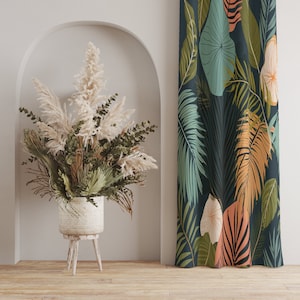 Bold Green Tropical Curtains, Colorful Tropical Plant Curtain, Vibrant Tropical Leaf Curtains, Bold Botanical Drapes