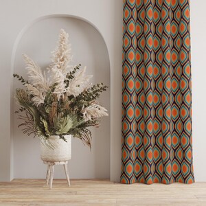 Retro Geometric Curtain Panels, Mid-Century Modern Window Curtain, 70s Inspired Window Drapes, Geometric Medallion Drapes, Retro Curtain