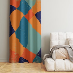 Abstract Art Curtain Panels, Colorful Abstract Curtain, Mid-Century Modern Window Drapes, Retro Style Drapery, Bohemian Abstract Curtain