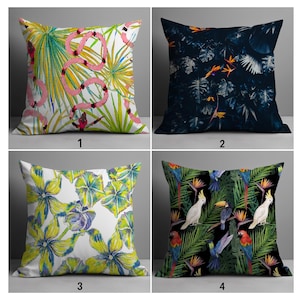 Tropical Leaf and Bird Pillow Covers, Botanical Pattern Cushion Covers, Jungle Inspired Throw Pillow Covers, Tropical Pillow Cases