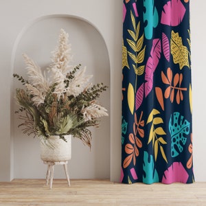 Modern Tropical Plant Curtains, Colorful Tropical Plant Curtain, Vibrant Tropical Leaf Curtains, Bold Botanical Drapes