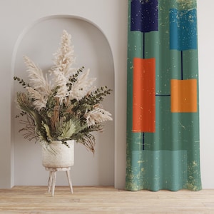 Retro Inspired Curtain Panels, Abstract Geometric Curtain, Custom Geometric Drapery, Mid-Century Modern Window Curtain, Decorative Curtain