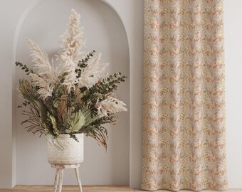 黄色の花柄カーテン、モダンヴィンテージ花柄カーテンパネル、レトロな