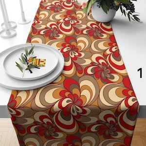 Retro Floral Pattern Table Runner, 70s Inspired Swirl Tablecloth, Bold Floral Table Decor, Mid-Century Modern Table Runners, Retro Runners
