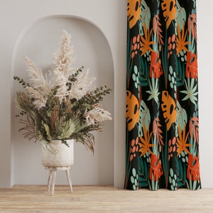 ropical Curtains, Colorful Tropical Plant Curtain, Vibrant Tropical Leaf Curtains, Bold Botanical Drapes