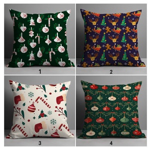 Christmas Trees Candy Cane Pillow Covers, Reindeer & Snowman Pillow Covers, Cute Holiday Pattern, Snowflakes  Ornaments Pillow Covers