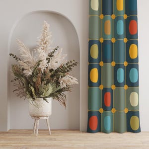 Mid-Century Modern Geometric Curtains, Abstract Art Curtains for Living Room, Retro Geometric Window Drapes, Modern Abstract Curtains