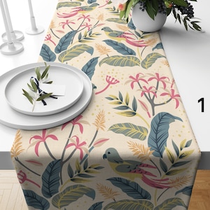 Tropischer Tischläufer, lebendiger Blumentischläufer, moderne Wohnkultur, Palmenblatt-Tischläufer, Sommervibes