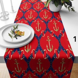 Maritimer Tischläufer in Rot, Marineblau Anker Tischläufer, Maritimer Läufer in Rot & Marine, Maritimer Tischläufer