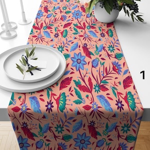 Vibrant Floral Table Runner, Colorful Floral Table Runner, Modern Floral Table Runner, Boho Floral Table Runner