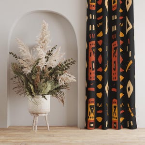 African Tribal Geometric Curtain, Ethnic Pattern Curtain Panels, Modern Tribal Geometric Window Drapes, African Tribal Pattern Curtains