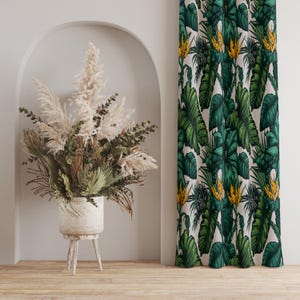 Botanical Leaf Print Curtains, Tropical Floral Pattern Curtains, Boho Chic Floral Curtains, Modern Tropical Plant Curtains