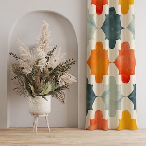 Colorful Abstract Art Curtains, 70s Geometric Curtain, Mid-Century Modern Geometric Curtains, Retro Geometric Window Drapes