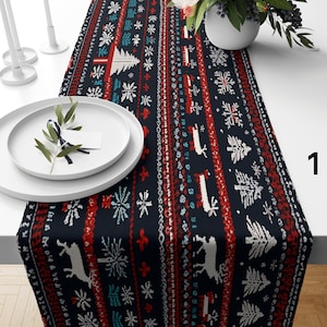 Cozy Christmas Sweater Knit Table Runner, Winter Wonderland Table Runner, Festive Nordic Christmas Table Runner, Snowflake & Reindeer Runner